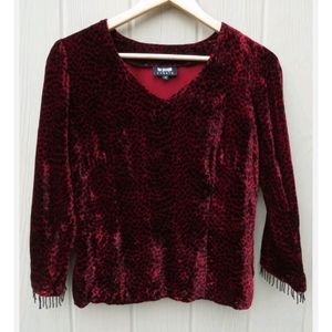Y2K For Joseph USA Red Black Velvet Leopard Top Beaded Fringe M